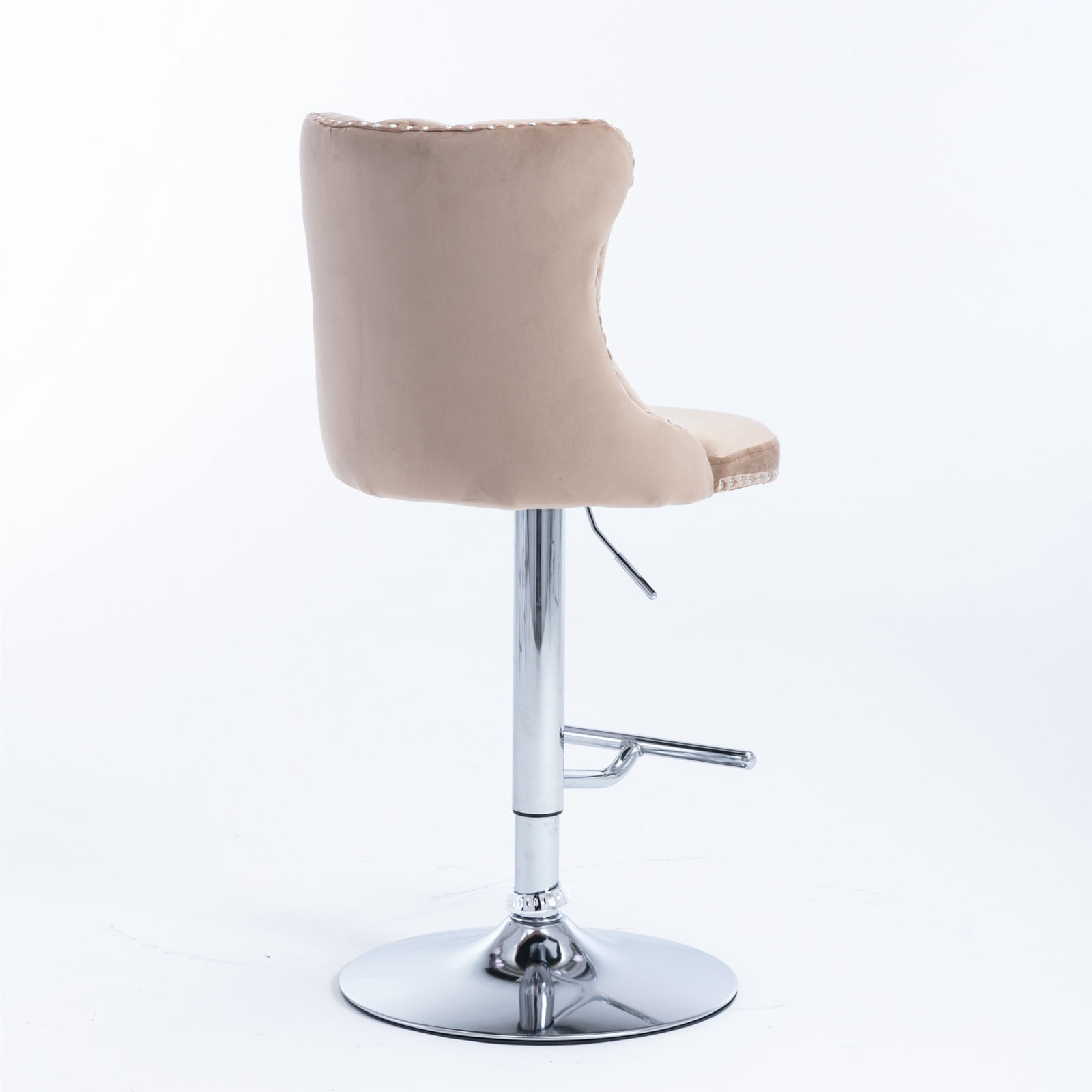Swivel Bar Chairs Height Adjustable Upholstered Velvet Bar Stools Chrome base with Tufted Back for Home Pub and Kitchen Island Dining Room(Khaki,Set of 4)