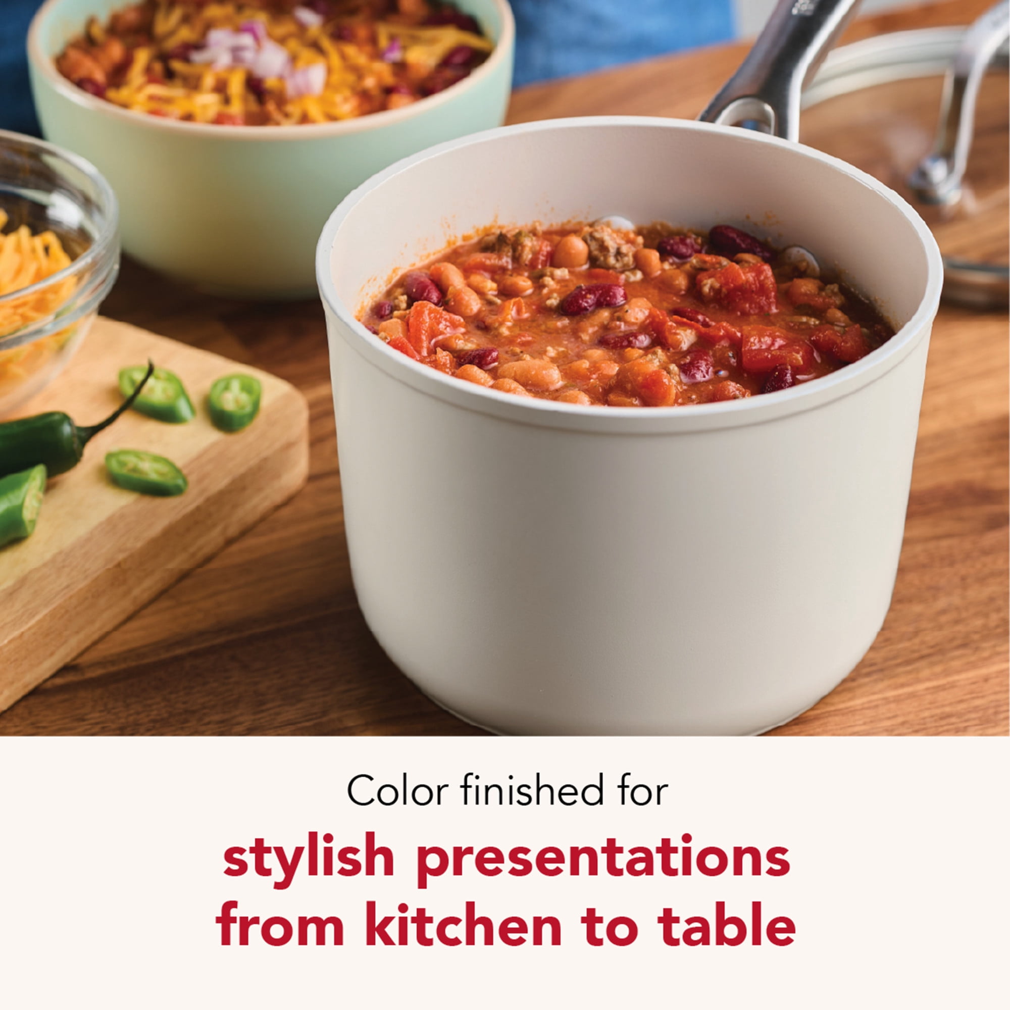 KitchenAid Hard-Anodized 2 Quart Ceramic Induction Saucepan with Lid, Dishwasher Safe and Oven Safe to 500°F, Porcelain White