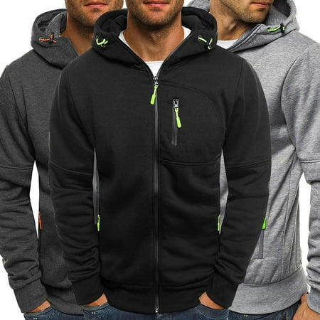 Mens Zip Up Hoodie Hoody Jacket Sweatshirt Casual Gym Hooded Coats Top ...