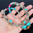 thumbnail image 4 of Tibetan Turquoise Red Coral Boho 925 Sterling Silver Nepali Necklace 18" VJ 6844, 4 of 5