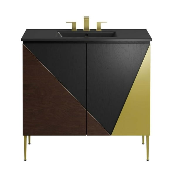 Pemberly Row 36" Modern Wood Bathroom Vanity with Tapered Legs in Black