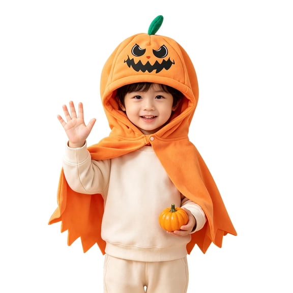Otqutp Toddler Halloween Poncho Jack O Lantern Tattered Hem Cloak Pumpkin Hooded Cape Fall Baby Holiday Themed Outfit for Boys Girls