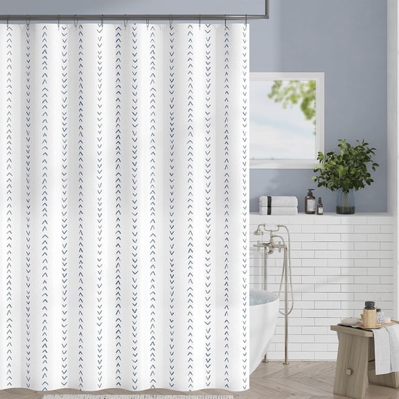 Blue and White Boho Shower Curtain Herringbone Zig Zag Fabric Shower Curtains for Bathroom Bohemian Farmhouse Modern Arrow Geometric Shower Curtain Set with Hooks Waterproof 72x72 inches
