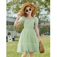 thumbnail image 3 of Oudiya Girls Tulle Dresses Puff Sleeve Bow Tie Back Spring Summer Party Holiday Dress for Kids 6-16, 3 of 7