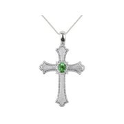RYLOS Necklaces for Women Sterling Silver 925 Cross Necklace Gemstone & Genuine Diamonds Pendant With 18" Chain 6X4MM Emerald May Birthstone Womens Jewelry Silver Necklace For Women