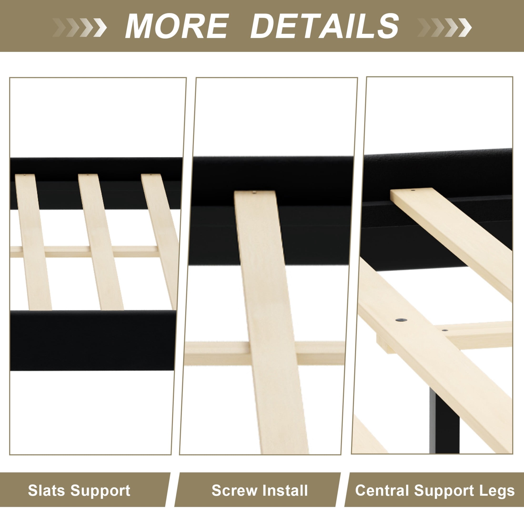 GDF Studio Orlan Queen Size Velvet Upholstered Sleigh Platform Bed Frame with Wood Slat Support, Modern Design, Black