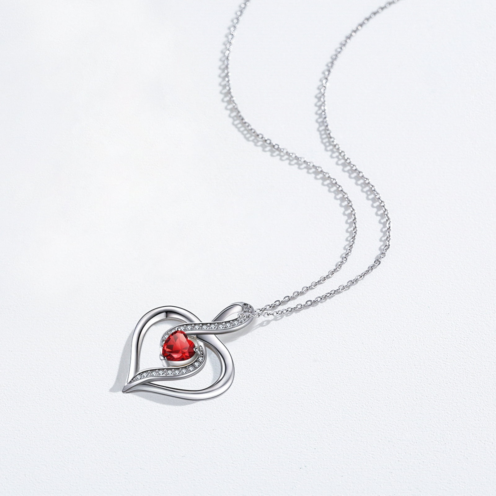 Coachuhhar Heart Necklace 925 Sterling Silver Infinity Birthstone Necklace Love Heart Pendant Necklace Jewelry Birthday Gift for Women