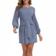 thumbnail image 2 of LLYwey Midi Dresses for Women Long Sleeve Bandage Draw Back Round Neck Casual Fashion Dress New Midi Dresses Blue Xl, 2 of 9