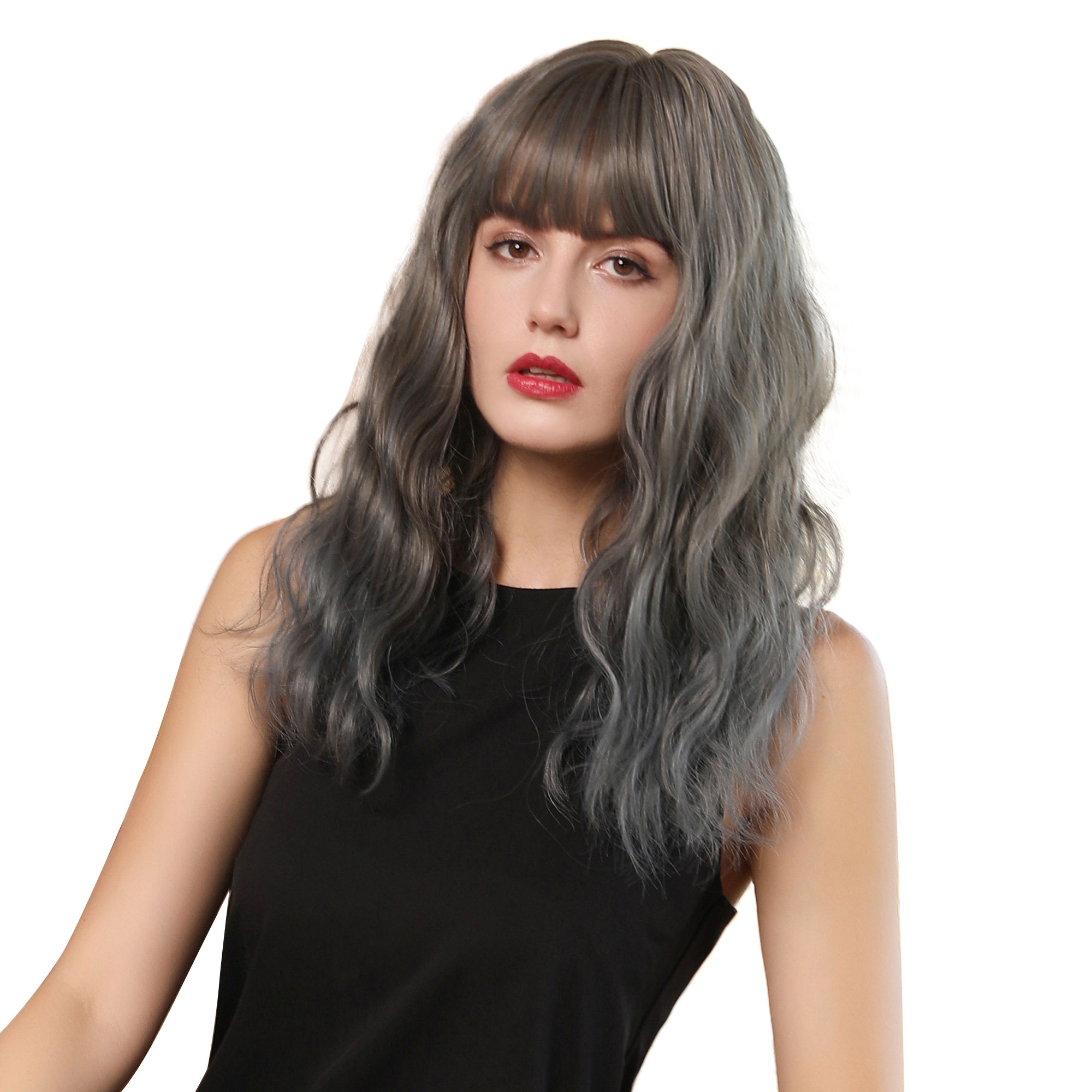 Women Fluffy Curly Hair Wig Ladies Personalized Dark Grey Gradual Change Blue Wavy Hairpiece Natural Blunt Bangs Synthetic Fiber Hair Wig Walmart Canada