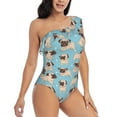 thumbnail image 3 of Sikiie Funny Cartoon Pugs Print Women One Piece Swimsuits Tummy Control One Shoulder Bathing Suits Ruffle Swimwear, From S to XXL-X-Large, 3 of 6