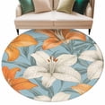thumbnail image 2 of Lily Flower Round Area Rug 5 FT, Non Slip Bedroom Rugs, White Orange Blooms Floral Watercolor Blue Washable Soft Circular Carpet Non-Shedding Floor Mat for Kitchen Dining Room Foyer Balcony Dorm, 2 of 8