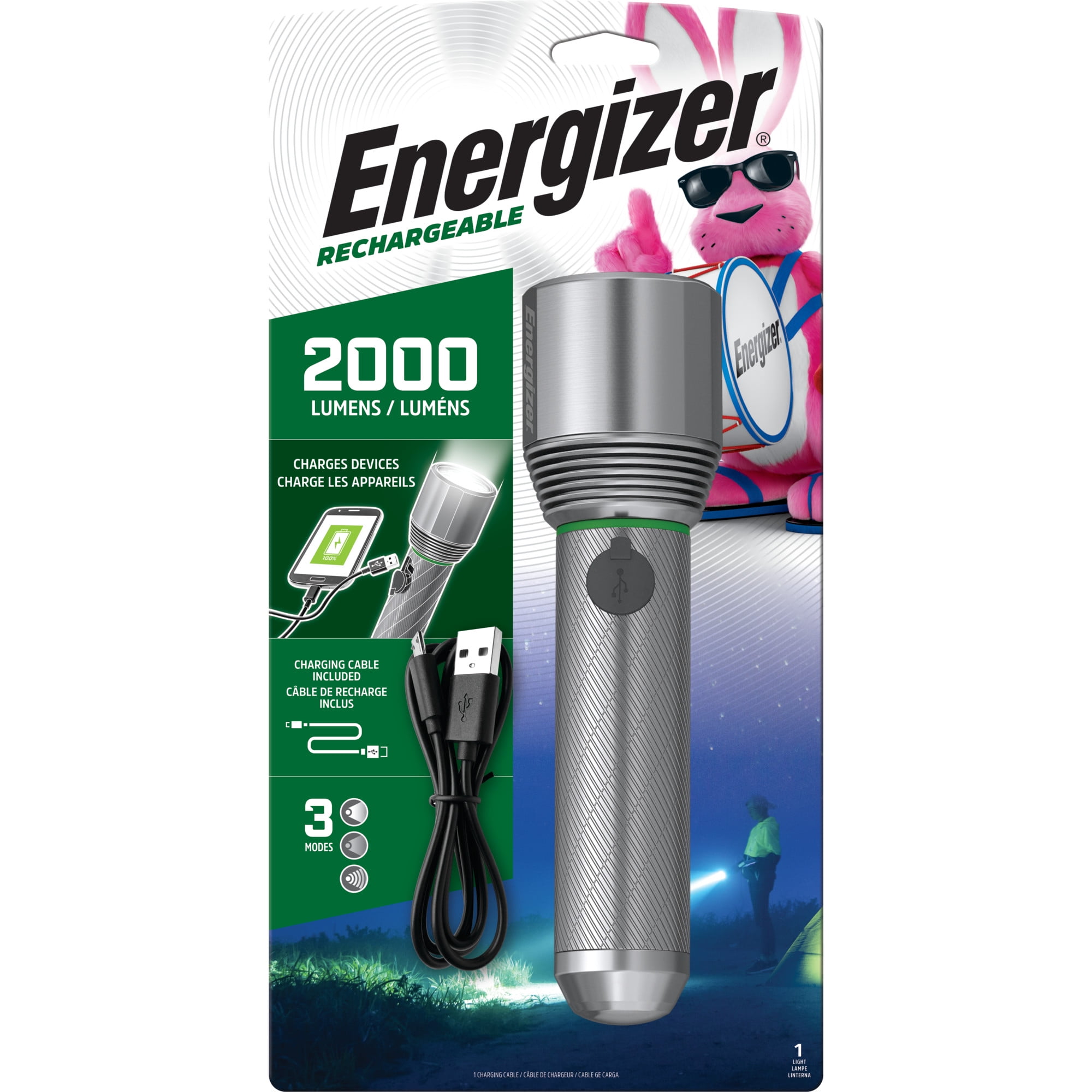 Energizer Metal Rechargeable LED Flashlight with USB Charging Port, 2000 Lumen