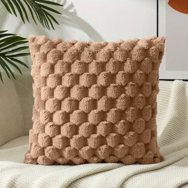 Funda de cojín bohemio con piel sintética, funda decorativa suave para sofá o cama, moderna de color sólido de 17x17 pulgadas, decoración acogedora para el dormitorio del sofá