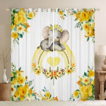 jejeloiu Retro Rustic Floral Curtains Pack of 2 (42x84 Each),Zoo Animal Elephant Curtains Blackout,White Yellow Bedroom Curtains For Girls Boys,Luxury Bedroom Decor