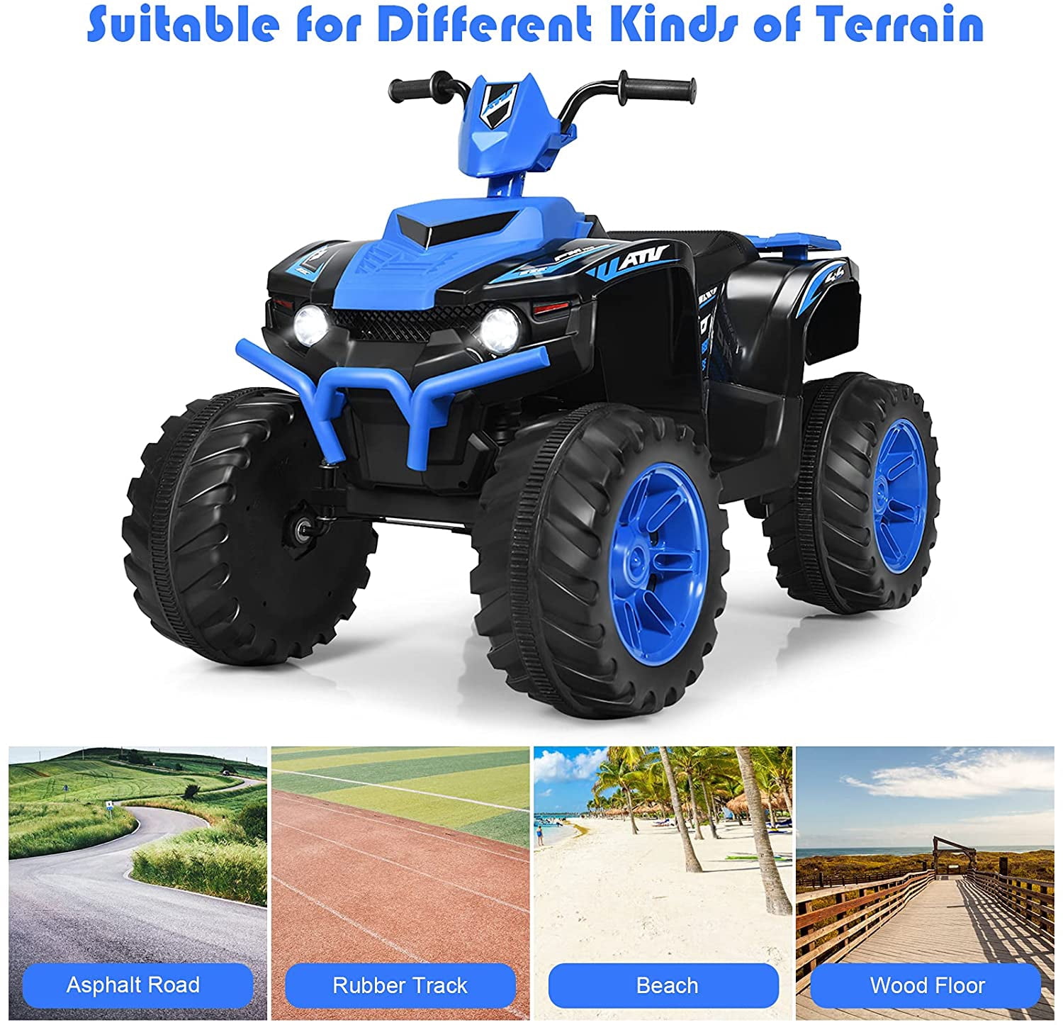 Infans 12V Kids 4-Wheeler ATV Quad Ride On Car w/ LED Light & Music Navy