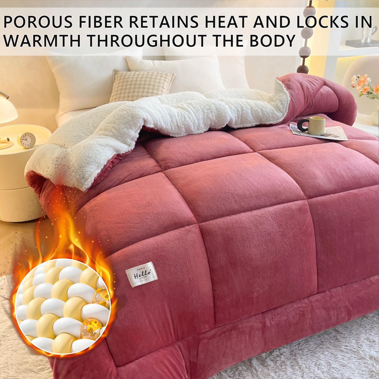 WOOW DEPOT Sherpa Fleece Twin Comforter Reversible, 1 PCS, Heavy 5.5lbs Quilted Bedding Warm Cozy Machine Washable, Bean Paste Red