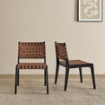 thumbnail image 2 of Modern Dining Chairs, Brown Leather Strap Seat and Back, Black Rubberwood Frame and Legs, Minimal Assembly Required, Stylish Accent Chairs for Dining Room or Kitchen, Brown, Set of 2, 2 of 9