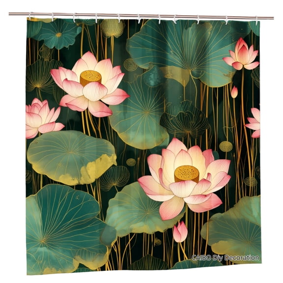 Joocen Polyester Shower Curtain Lotus Flower Design For Home Bathroom Bath Tub Decoration 72x72 inch