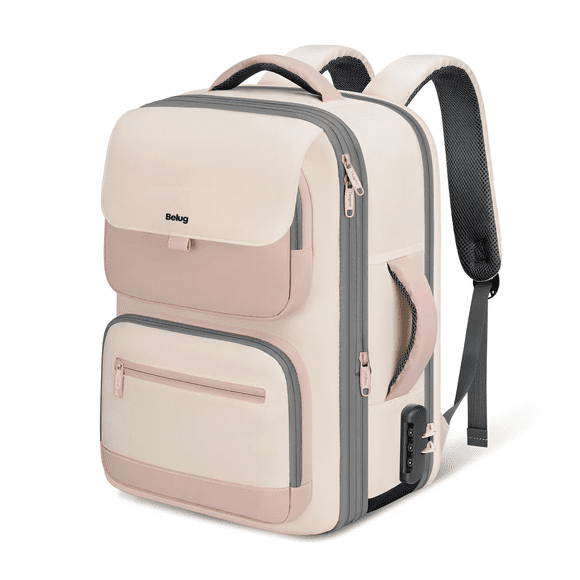 Mochila de viaje para mujer, mochila de compresión al vacío, para laptop de 17' Belug, Beige