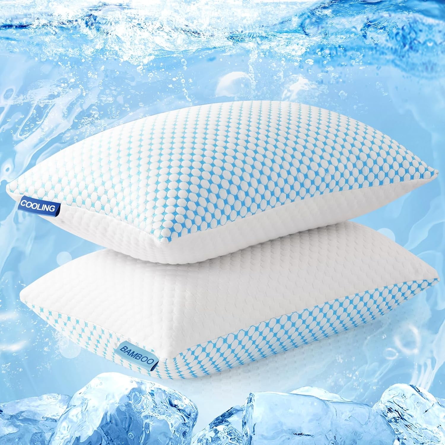 Vccoem Firm Pillow Shredded Memory Foam(Adjustable Loft), Cooling Breathable for Sleeping Queen Size 2 Pack