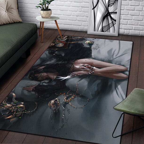 Hermosa alfombra bivariada con pintura de fantasmas para sala de estar, área grande, decoración del hogar bohemia suave negra80x140cm (31x55 pulgadas)80x140cm (31x55 pulgadas) zhangmengya unisex