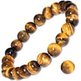 thumbnail image 2 of Natural Tigereye Head Turquoise Handmade Beaded Elastic String Bracelet, 2 of 2