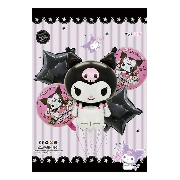 5PCS Kuromi Anime Balloon Set for Birthday Parties - Cartoon Foil Balloons Kit with String, Perfect for Kids Adults Decoration Theme Celebration