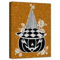 Crafted Creations Black and White Glamoween Pumpkin IV Canvas Halloween Wall Art Decor 30" x 20"