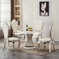 thumbnail image 6 of 47" Round Faux Marble Dining Table - Modern Kitchen Table, Stainless Steel Base, White & Silver, for Dining Room. Stylish, Durable, Easy Assembly., 6 of 14