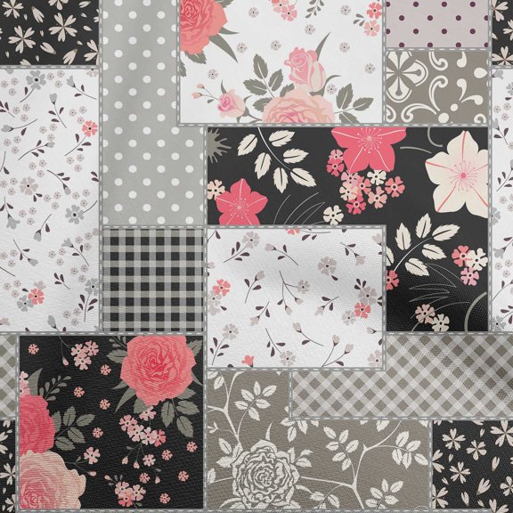 oneOone Velvet Black Fabric Asian Floral Mix Patch Quilting Supplies Print Sewing Fabric By The Yard 58 Inch Wide