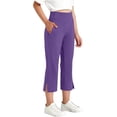 thumbnail image 3 of Loopsun Kids Girls 6-15Years Summer Solid Flare Split Yoga Capris Elastic Waist Stretch Pants with Pocket, 3 of 5