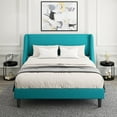 thumbnail image 2 of Amolife Full Size Modern Platform Upholstered Bed Frame with Deluxe Wingback, Lake Blue, 2 of 7