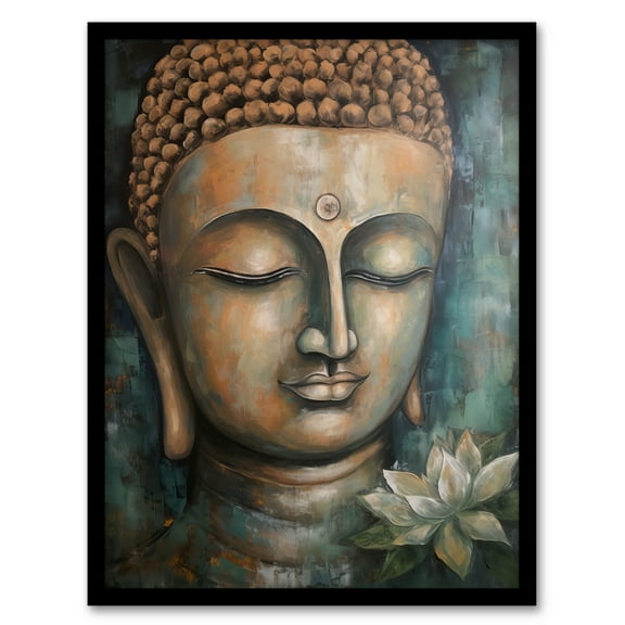 Spiritual Meditation Buddha Face Lotus Flower Acrylic Painting Relaxation Spa Treatment Room Art Print Framed Poster Wall Decor 12x16 inch