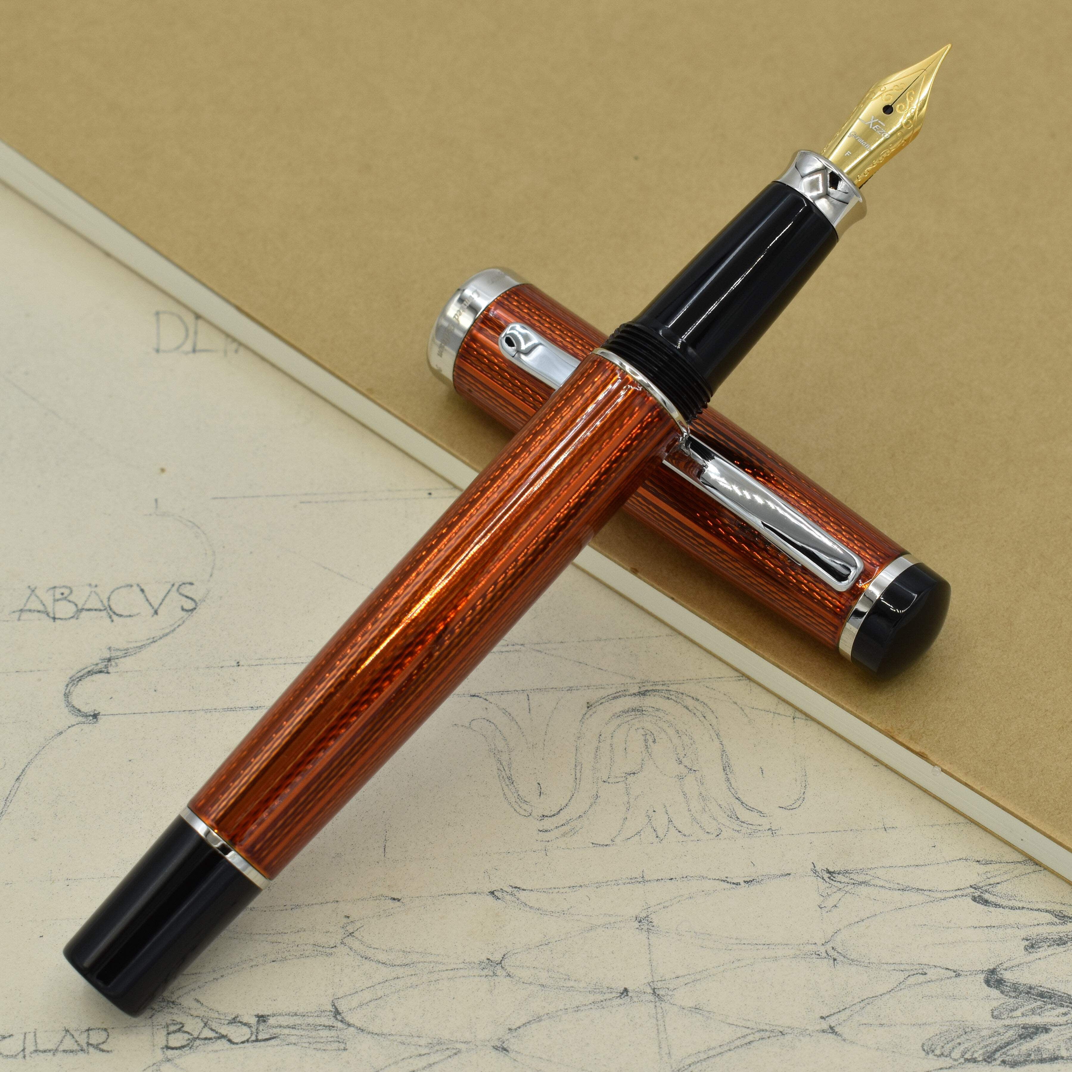 Xezo Xezo Incognito™ Diamond-Cut Lacquered Brass Fountain Pen (Fine Nib) - Sunstone Orange