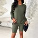 thumbnail image 5 of Blusa Mangas Largas Conjuntos de punto de 2 piezas para mujer, top con cuello redondo y pantalones cortos, conjunto Joggy Ygjytge ejercito verde T S para Mujer, 5 of 7