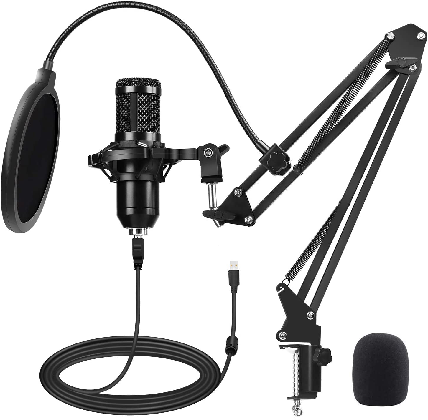 192KHz/24BIT Plug & Play Professional Cardioid Condenser Streaming Mic with Boom Arm Metal Shock Mount Delam USB Studio Podcast Gaming Microphone Kit Pop Filter for Vocal Music Recording PC Youtube 
