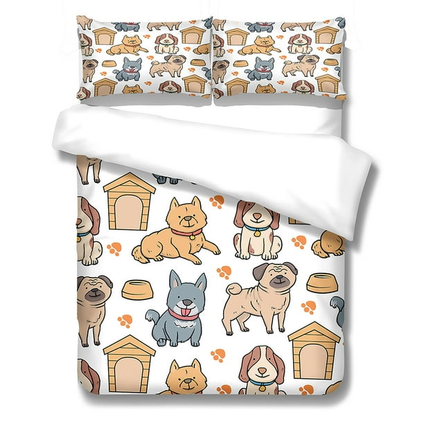 Injueey Juego de cama de 3 piezas, fundas de edredón con estampado de perro, fundas de almohada, artículos para el hogar para dormir para niños, Juegos de cama LYSHDW2109250012 XL Injueey HA012376-12