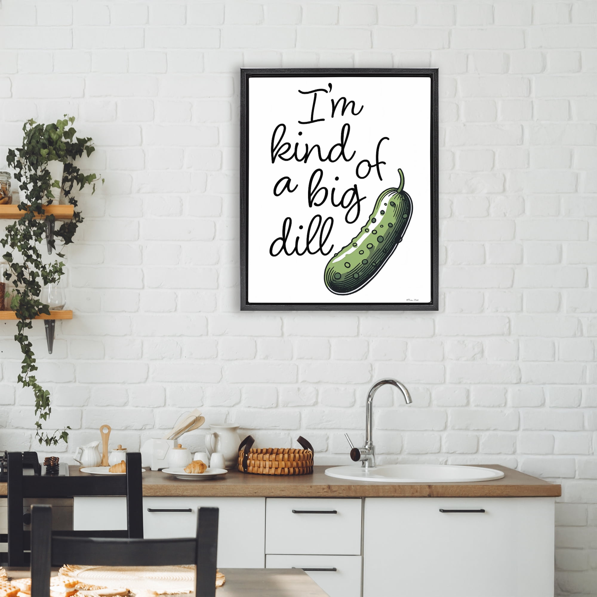 Stupell Industries Kind Of A Big Dill Pickle Black Framed Floater Canvas Wall Art, design by Susan Ball