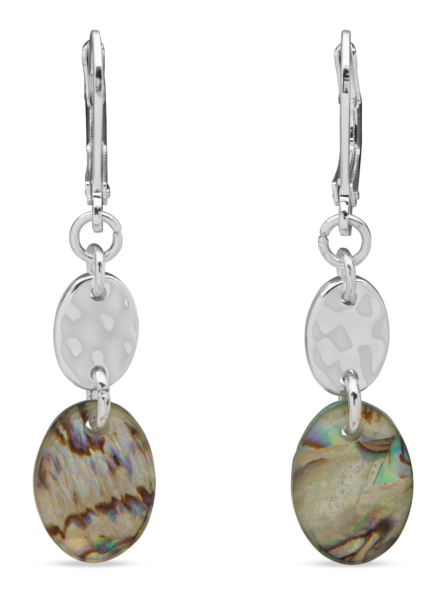 Chaps Women's Silver Tone French Wire Abalone Double Drop Earrings