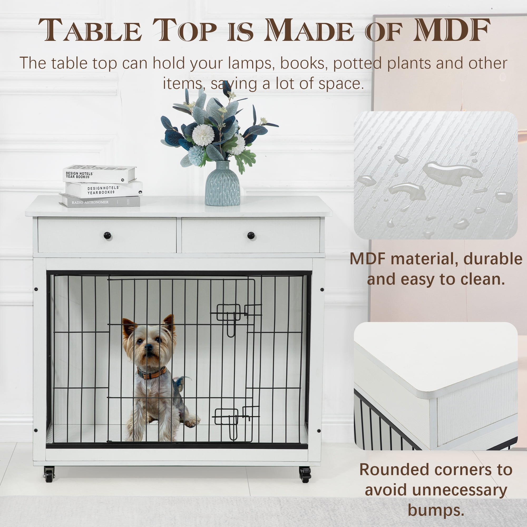 Pefilos 31" Wooden Dog Crate Furniture, Dog Kennel with Cushion, Indoor Dog House for Small Dog, Steel-Wire Dog Cage, Chew-Proof, Brown Pefilos 31" Wooden Dog Crate Furniture, Dog Kennel with Cushion, Indoor Dog House for Small Dog, Steel-Wire Dog Cage, Chew-Proof, Brown