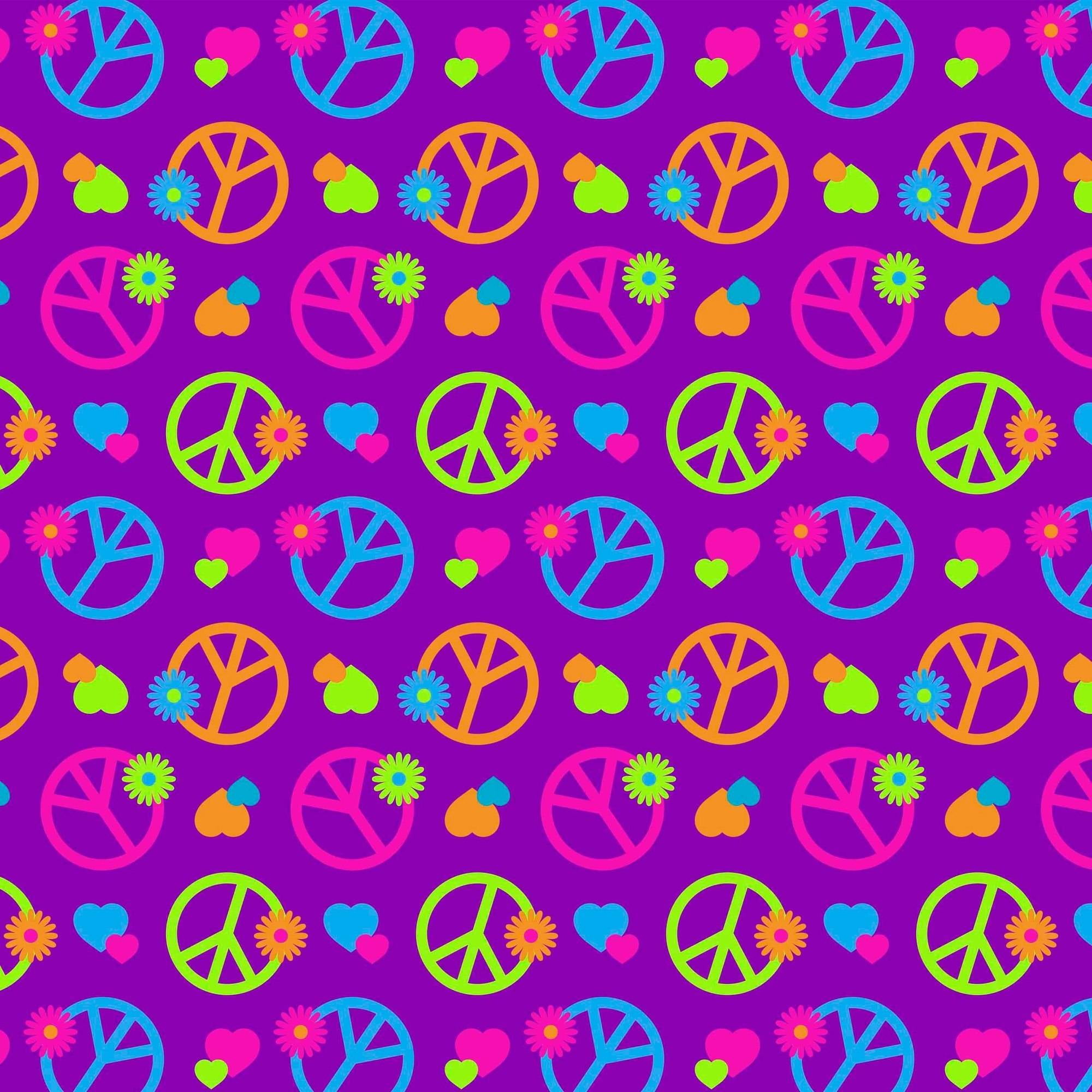 David Textiles 58' Plush Fleece Peace & Flowers Fabric by the Yard, Purple