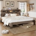 thumbnail image 5 of King-Size Solid Wood Bed, Double-Layer Headboard with Storage, LED Lighting, Built-in Charging Station, Under-Bed Storage, Silent Operation, No Box Spring Required ,Gray, 5 of 10