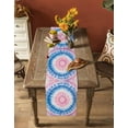 thumbnail image 5 of Pink Blue Ombre Table Runner 70 Inches, Modern Boho Ethnic Tie Dye Geometric Bed Runner Dresser Scarves Tabletop for Indoor Outdoor Parties/Ceremony/Banquet, 13" x 70", 5 of 8