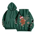 thumbnail image 6 of Wang6 Christmas Hoodies for Women Plus Size Funny Back Merry Christmas Letter Print Hooded Sweatshirts Long Sleeve V Neck Xmas Holiday Party Graphic Pullovers Tops with Pocket X_Dark Green L, 6 of 8