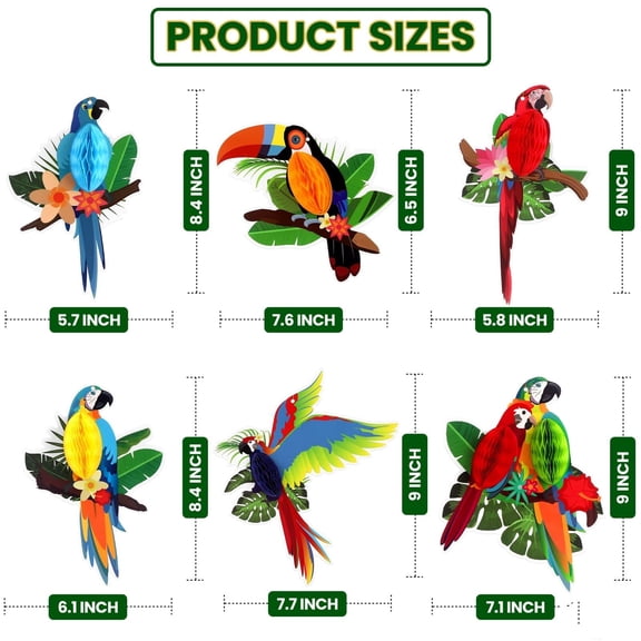 6pcs Tropical Birds Honeycomb Cutouts Luau Jungle Theme Party Decorations