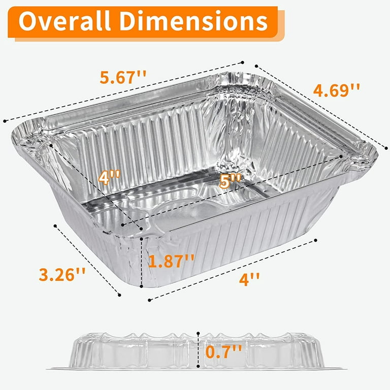 50 Pack Small Aluminum Pans with Lids, 1lb Capacity Disposable Foil Pans,  Aluminum Food Containers for Baking, Roasting, Meal Prep, 5.5 x 4.5 Inch  Thick and Sturdy 