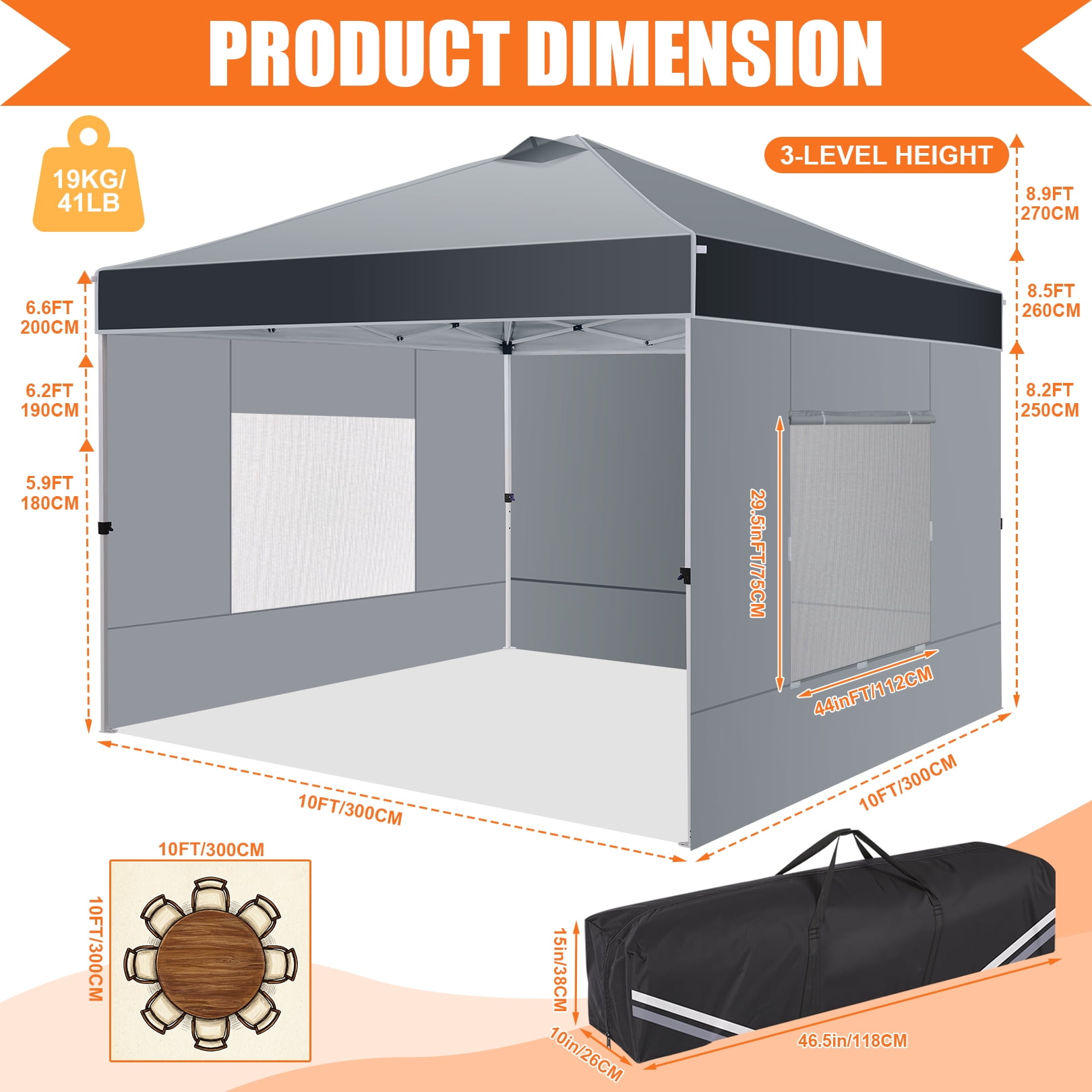 HOTEEL Canopy 10x10 Pop up Canopy Tent with 4 Sidewalls, Outdoor Pop up Gazebo for Parties Sun Shade Party Commercial Canopy with Air Vent & One Push Central Button, Dark Gray