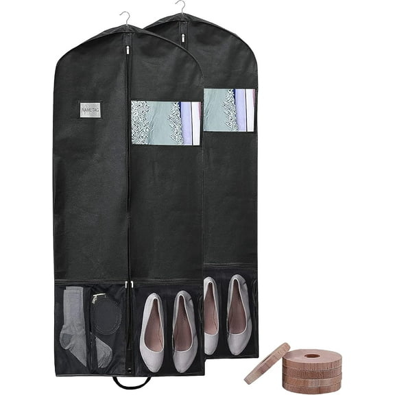 2 pack garment bags for hanging clothes lightweight travel suit cover for men and women cleanable coat covers for closet with zipper dust-free dress bags (60-Inch)