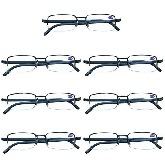 7 Pairs Mens Metal Frame Rectangle Half Frame Reading Glasses Classic Readers 0.75