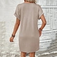 thumbnail image 4 of Birdeem Robes pour Femmes Robe à Manches Courtes Raglan Col en V Boutonnée Couleur Unie, 4 of 12